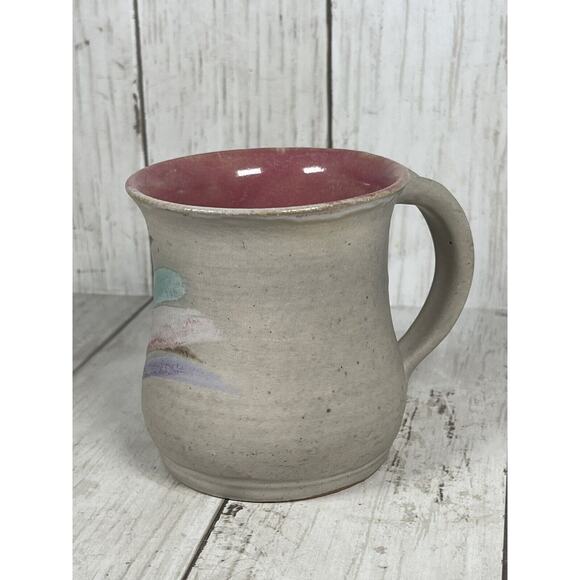 Hand Thrown Pottery Coffee Mug Tea Cup Studio Art Pottery Pink Blue Purple - Picture 2 of 5
